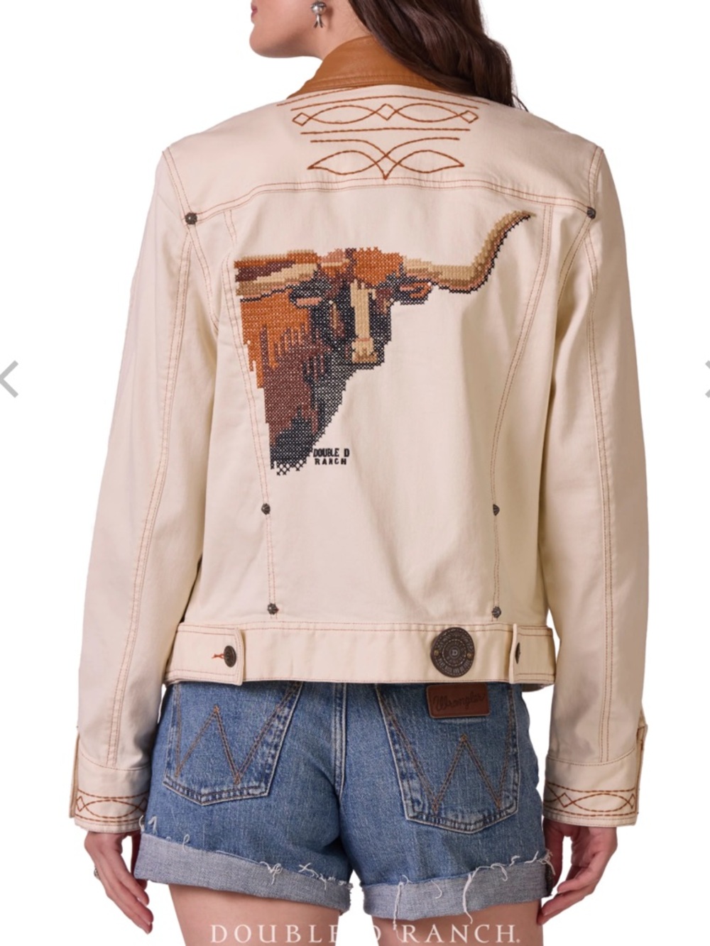 Double D Ranch Lead Steer jacket leather collar Embroidered longhorn Rtl 595 NWT - Picture 4 of 16